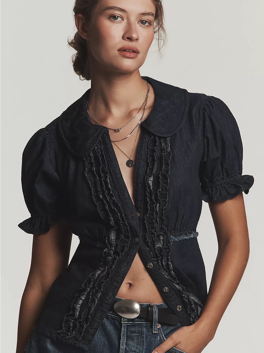 Pilcro Kiera Denim Waisted Blouse